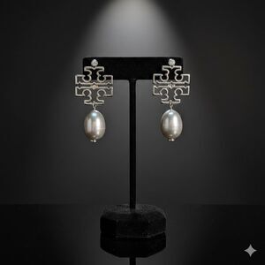 Tory-Burch Britten silver peal drop earrings